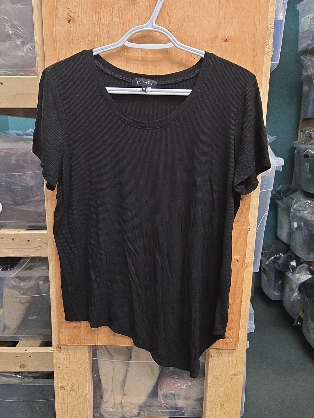 1. State Size M Black Ribbed Knit Asymmetrical T-Shirt